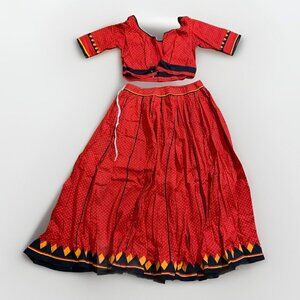 Red Cotton Patchwork Lehenga Set Of 2 - Ideal For Garba Season - DUSSEHRA